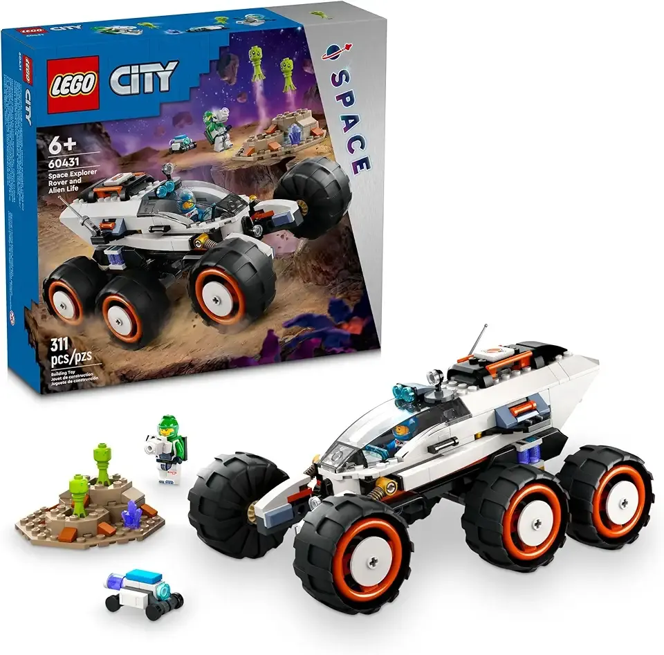 City Space Explorer Rover and Alien Life Toy, Space Gift for Boys and Girls Ages 6 and Up with 2 Minifigures, Robot and Extraterrestrial Figures, Pretend Play STEM Toy, 60431