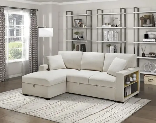 Capri Beige Boucle Fabric 2 Piece Convertible Sleeper Sectional