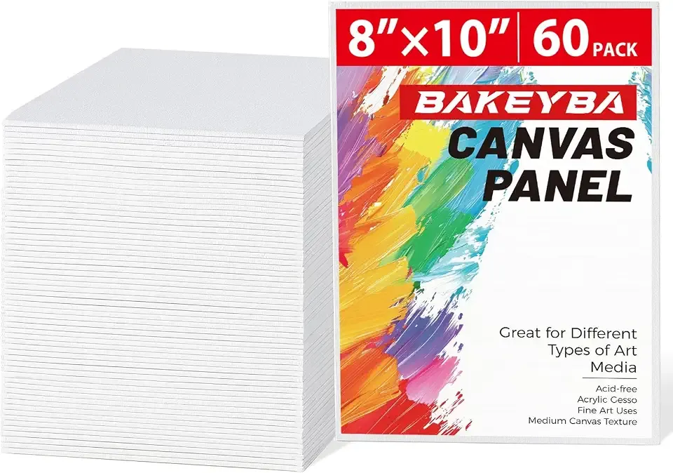 Canvas Boards for Painting 60 Pack, 8x10 Inch Painting Canvas Panels, 100% Cotton White Blank Art Supplies for Acrylics Oil Watercolor Tempera Paints