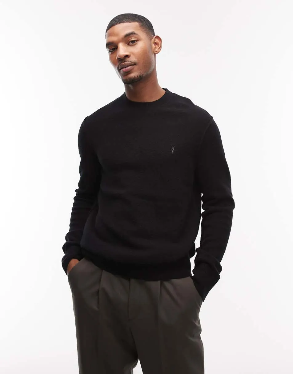AllSaints Statten crew neck logo jumper in black
