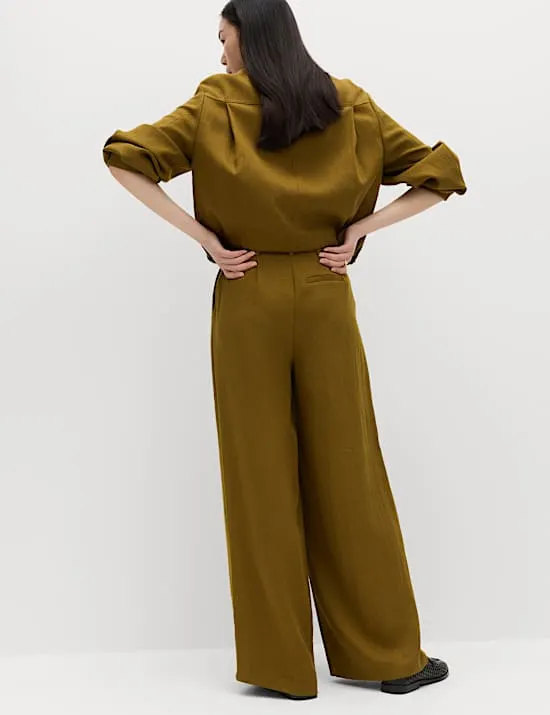 Relaxed Wide Leg Trousers With Linen