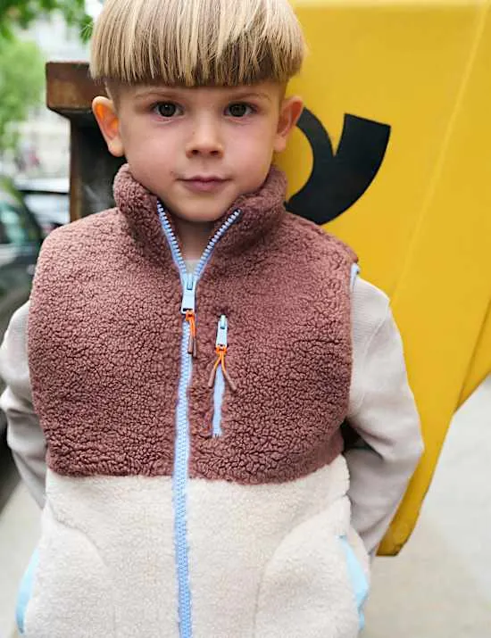 Gilet aus Teddy-Fleece mit Blockfarben (2–8 J.)