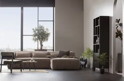 WOOOD hoekbank Bean rechts grove melange stof naturel