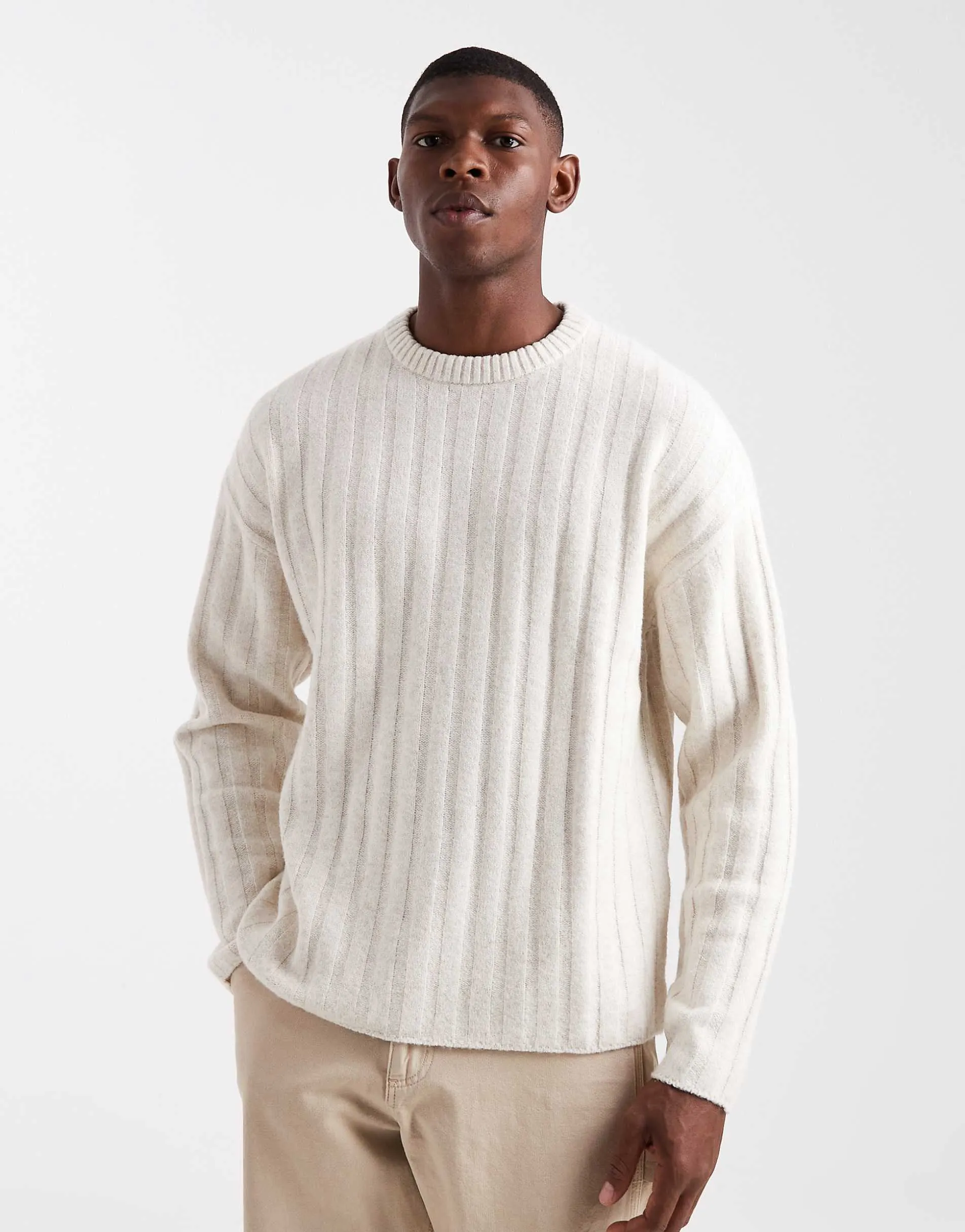 Jack & Jones oversize thick rib jumper in beige