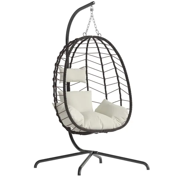 Egg Chair with Stand, Patio Wicker LHBcraft Hanging Chair, Hammock Swing Chair, 350LBS Capacity for Bedroom, Balcony, Garden(BR-BE)