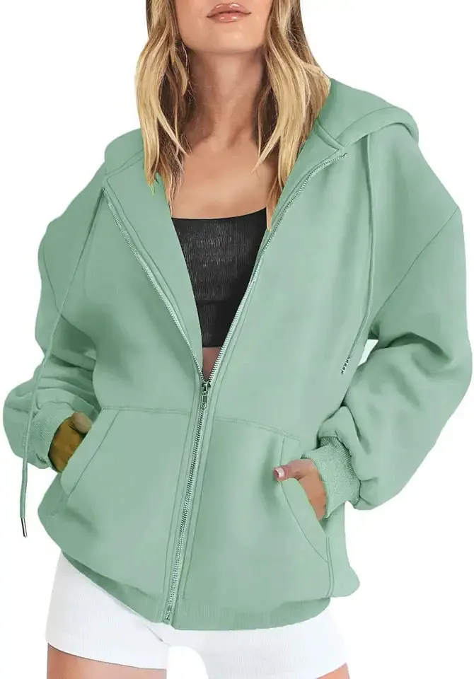 Zip Up Hoodie Women Y2K Long Sleeve Oversized Sweatshirts Lightweight Fleece Jacket Cute 2024 Fall Fashion Clothes