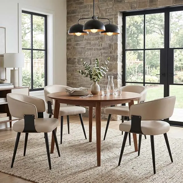 Euklea Dining Chairs Set of 4, Modern Upholstered PU Leather Kitchen & Dining Room Chairs with Curved Open Back Metal Legs, Kitchen Ch…