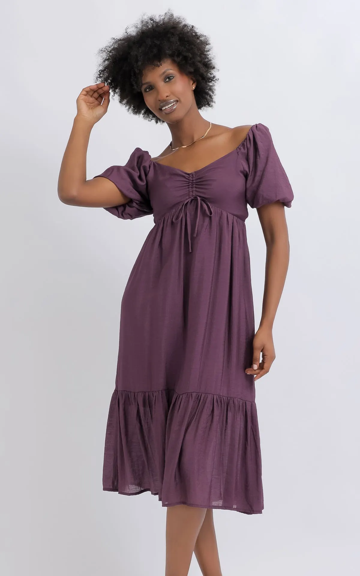 Voile Ruched Tie Front Dress