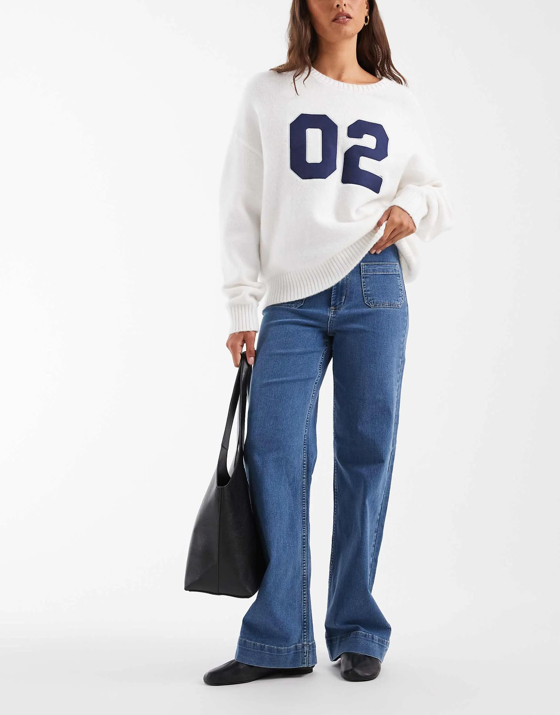 Vero Moda Kayla high rise wide leg jeans with pocket detail in medium blue denim