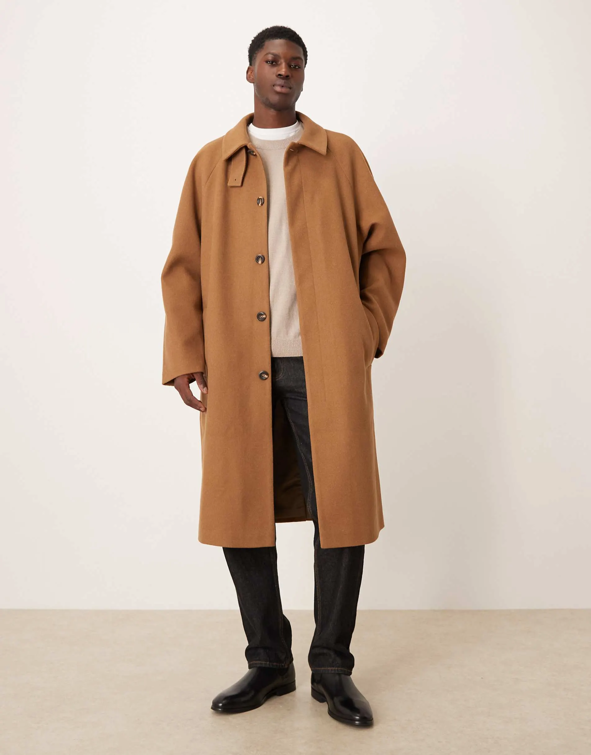 ASOS DESIGN wool look overcoat in tobacco