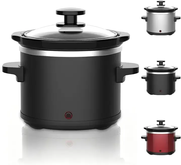 0.65QT Mini Slow Cooker, Dishwasher-Safe Black Ceramic Pot, Indicator Light