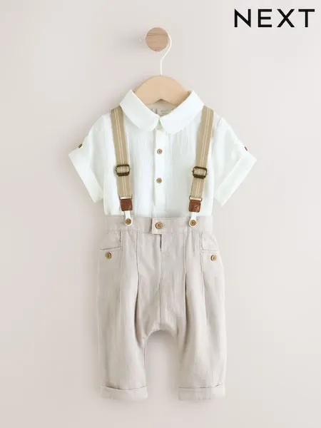 Neutral Baby Shirt Trousers and Braces Set 3 Piece (0mths-2yrs)
