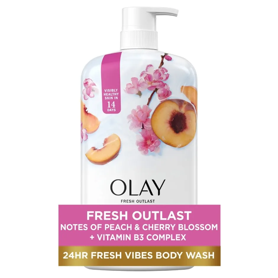Olay Fresh Outlast Paraben Free Body Wash with Energizing Notes of Peach and Cherry Blossom, 27 fl oz