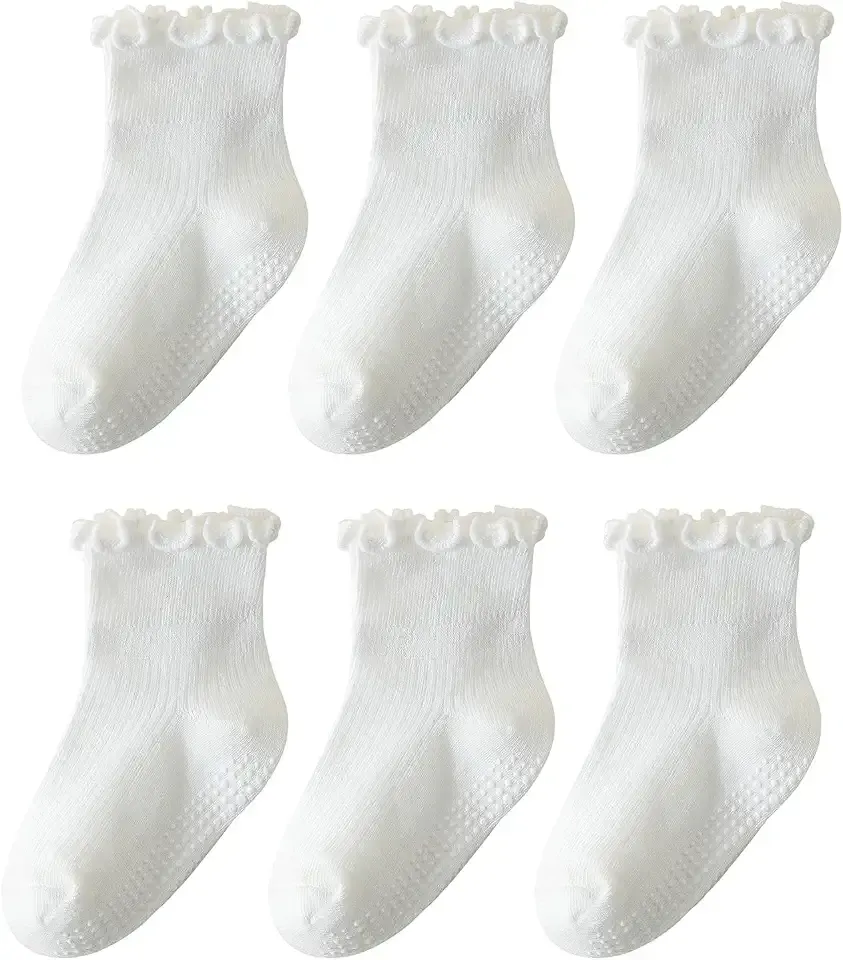 Toddler Socks Ruffle for Girls Baby Grip Socks Non Slip Cute Frill
