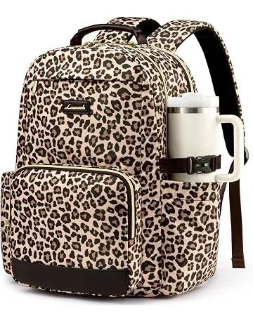 LOVEVOOK Laptop Backpack for Women with Pouch Pocket for Large Capacity Cup,15.6 Inch Laptop Computer Bag Travel Backpack Purse,Waterproof Work Business Backpack College Teacher Bags,Leopard print