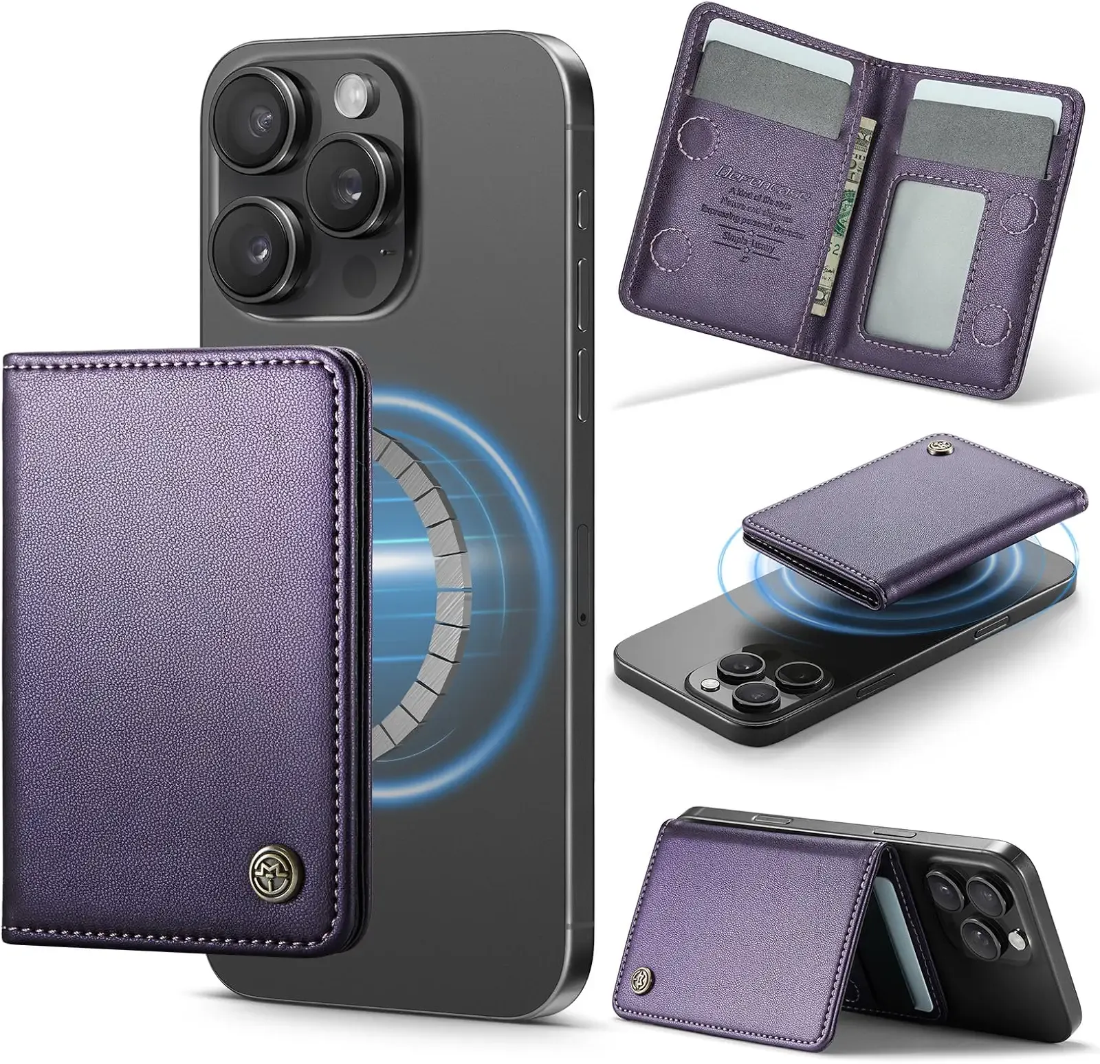 Defencase for Magsafe Wallet Magnetic Card Holder RFID Blocking, PU Leather Minimalist Phone Wallet for MagSafe Phones and Cases for iPhone 17/16/ 15/14/ 13/12/ Pro/Max/Plus/Air, Purple