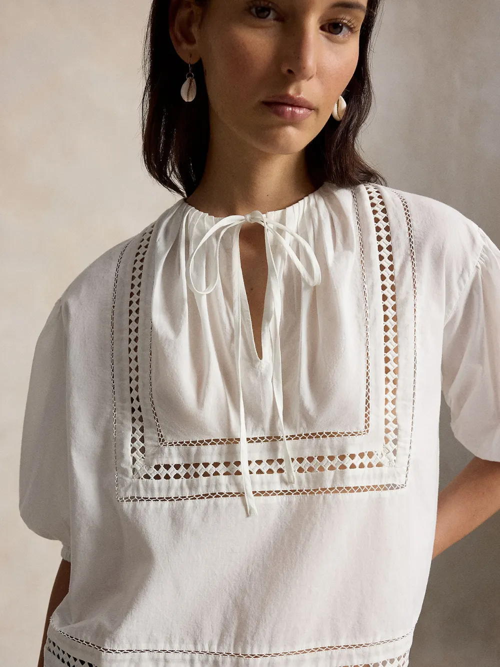 LACE-TRIM COTTON SHIRT