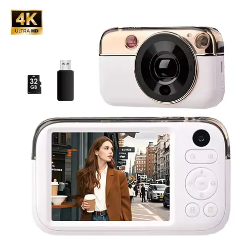 Retro Kameralar Vintage Dijital 4K HD 16X Dijital Zoom Video Kaydedici Flaş Fotoğrafçılık ve Vlog Çekimi 2.8 inç Geniş Ekranlı