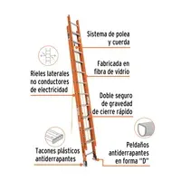 Escalera 6.4 m 24 P de Extensión Fibra Vidrio Antiderrapante 175 kg Truper
