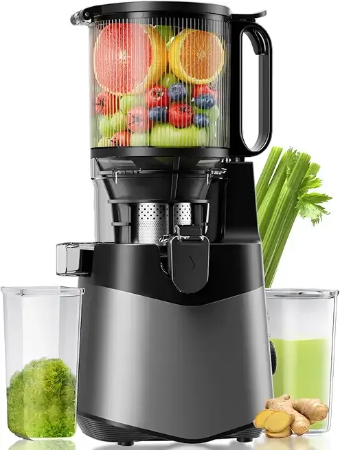 Cold Press Juicer, 5.8" Wide Feed Chute, With 400W Slow Masticating Juicer, Designed For High Juice Yield From Whole Fruits & Vegetables, Easy to Clean, Dark Grey