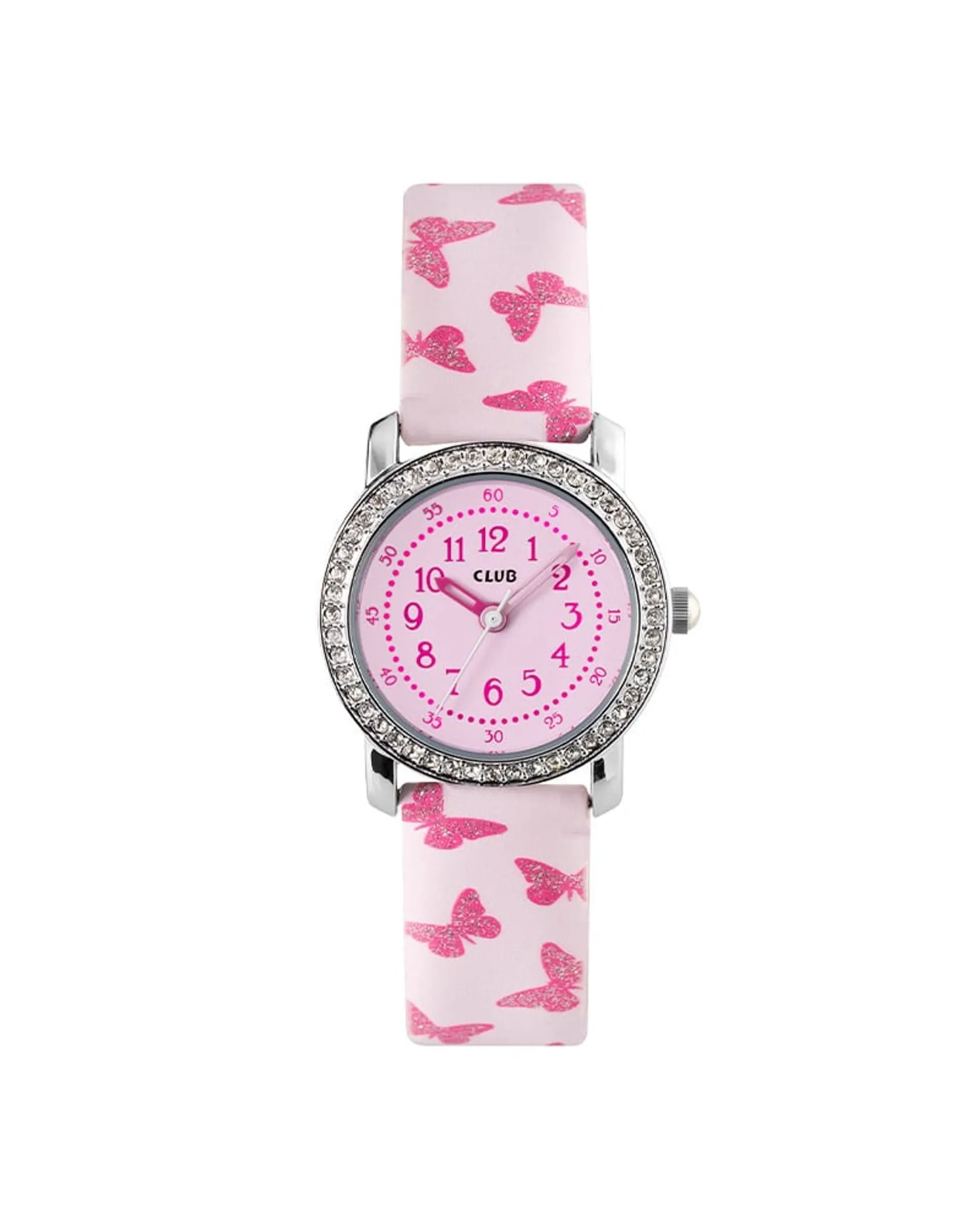 barneklokke med stener og rosa rem (27mm)