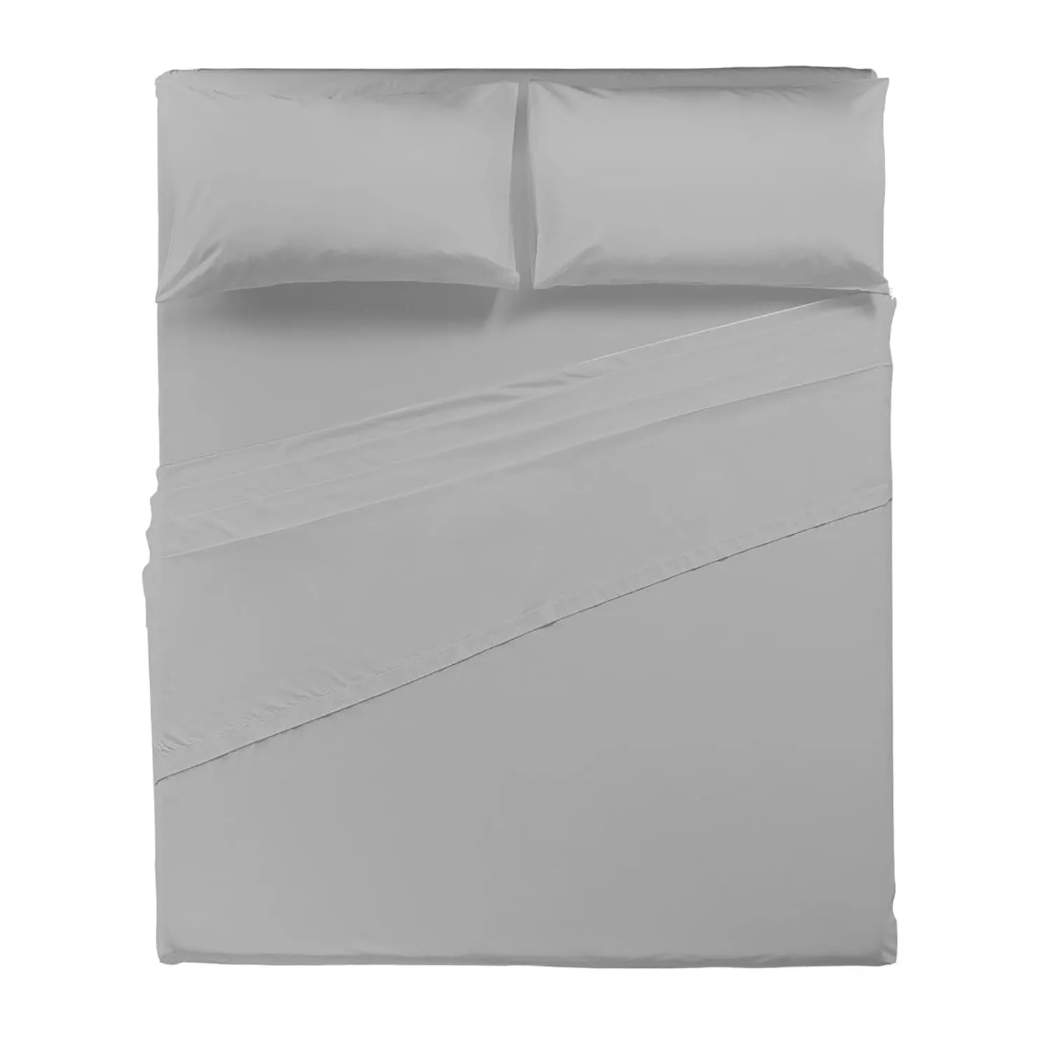 Completo Letto Matrimoniale in Cotone Tinta Unita Grigio Chiaro 4 Pezzi