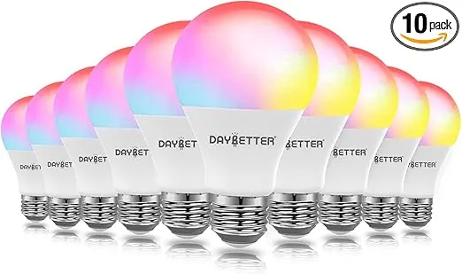 DAYBETTER Smart Light Bulbs, Alexa Light Bulb, WiFi Light Bulbs, RGBCW Color Changing Light Bulb A19 9W 800LM, Smart Bulbs that Work with Alexa & Google Assistant, 2.4Ghz only, No Hub Required,10 Pack
