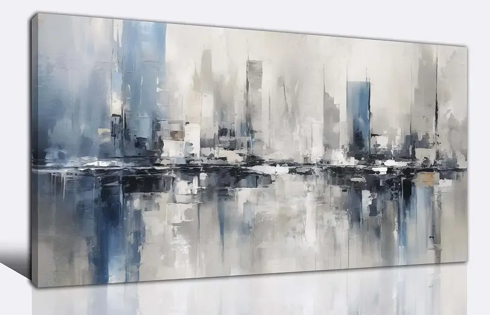 Large Abstract Wall Art for Living Room Canvas Wall Art Blue White and Grey Pictures Wall Art for Living Room Bedroom Office Bathroom Kitchen Modern Canvas Artwork Decor Minimalist Artwork 20"x 40"