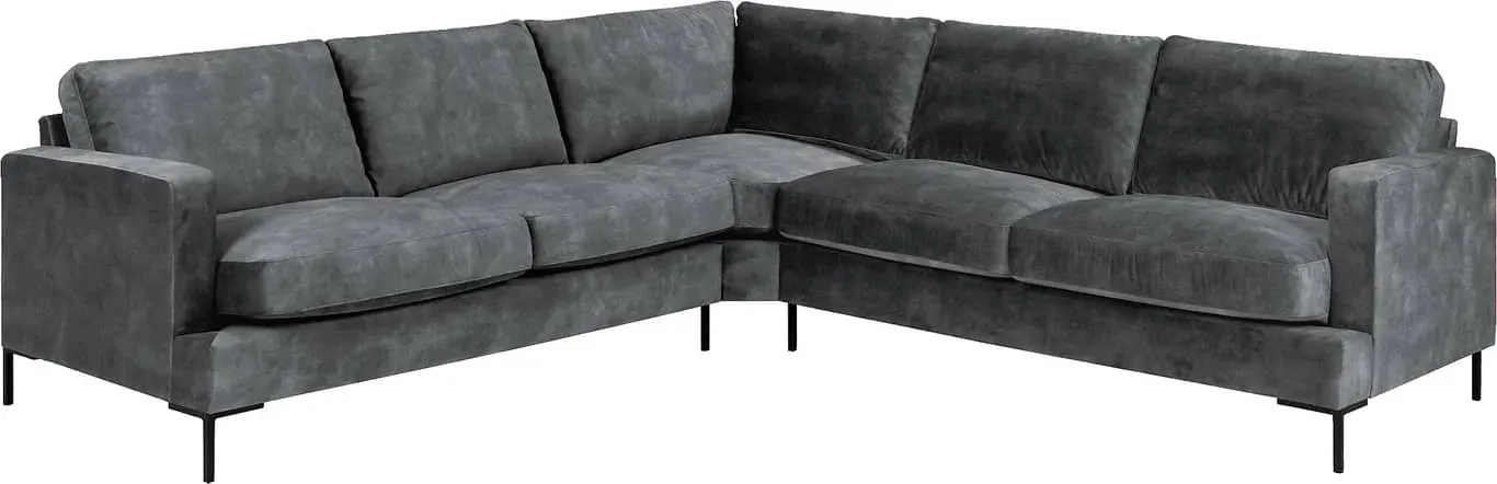 Sone dyp hjørnesofa Modulsofa. 2,5 seter + stort hjørne + 2,5 seter i stoff Adore, armlene W4, med duntopp.