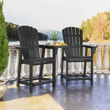 Polywood Portside 3-piece Outdoor Patio Shellback Counter Chair Set with Connecting Table