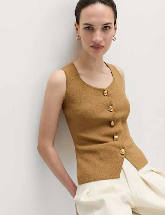 Button Front Slim Fit Knitted Waistcoat