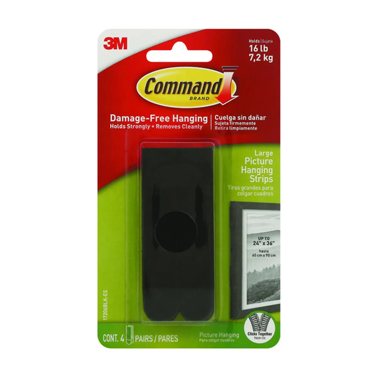 Command Large Picture Hanging Strips, Black, 4 Sets of Strips/Pack