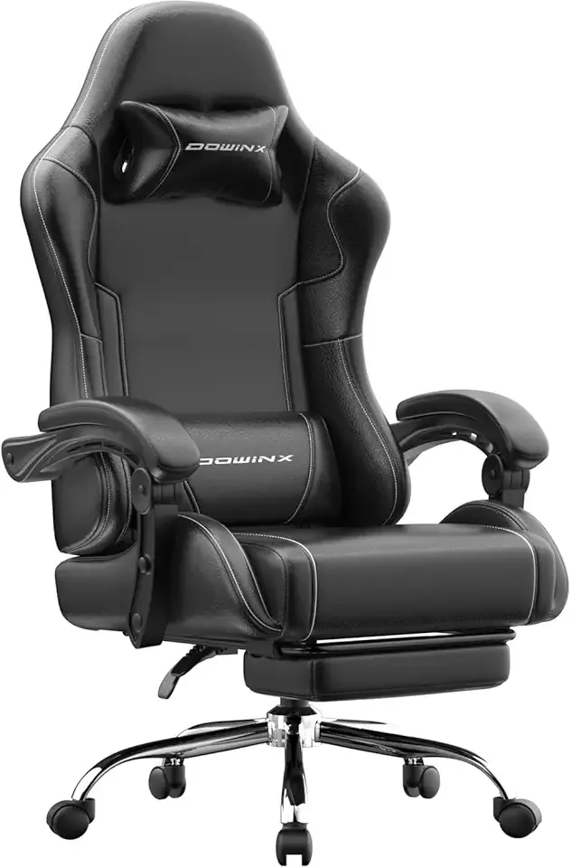 Dowinx Ergonomic Gaming Chair with Footrest & Massage Lumbar, 2D-Linkage Armrests for Computer Chair 330lbs with Headrest Pillow for Office, Home, Streaming and Long Gaming Sessions, Black