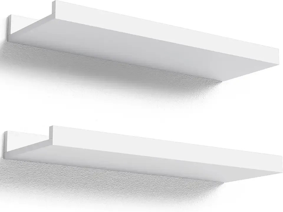 Floating Shelves Wall Mounted Set of 2, Modern White Shelves for Bedroom, Nursery Shelves with Lip, Display Picture Ledge Shelf for Wall Decor Living Room Bathroom Kitchen - White