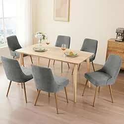 kinmars Modern Upholstered Dining Chairs Set of 6 with Thick Seat Cushion and Curved Back, Fabric Farmhouse Dinner Chair for Kitchen, Dining Room,Cafe (Fabric -Dark Gray, Set of 6)