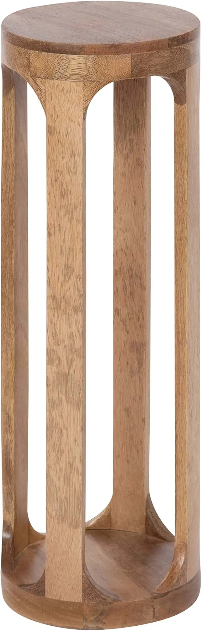 Kate and Laurel Dahl Wooden Round Drink Table; 8 x 23; Natural Brown; Transitional Boho Circle Wood Accent Pedestal Table for Living Room Plant Stand or Small Bedroom Nightstand