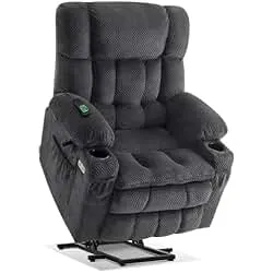 MCombo Dual Motor Power Lift Recliner Chair with Massage and Heat for Elderly People, Infinite Position, USB Ports, Cup Holders, Fabric 7890 (Medium, Dark Gray)