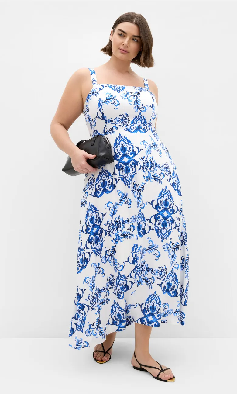 Mykonos Print A-line Maxi Dress - white
