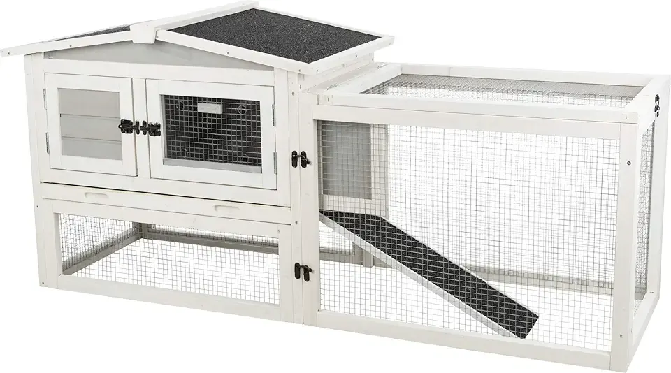 Trixie Natura Insulated Rabbit Hutch with Run, Ideal Outdoor Bunny House for Cold Weather, Foam Insulation Walls, Gray