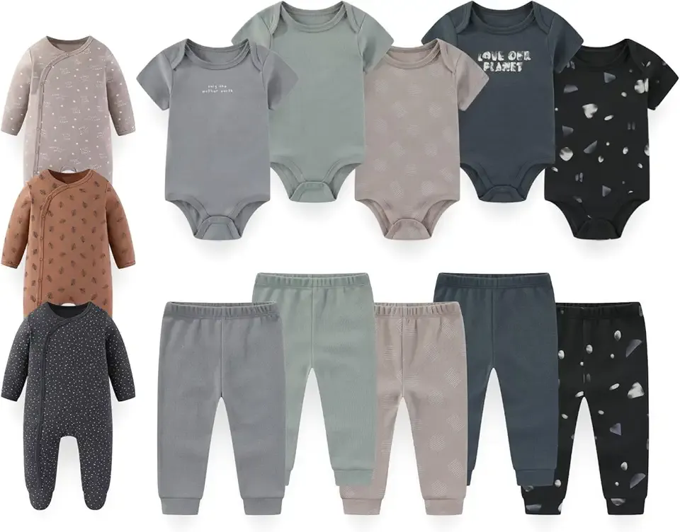 Unisex Baby Layette Set 13 Pack Cotton Boy Girl Pants Bodysuits Rompers Gender Neutral Infant Clothes