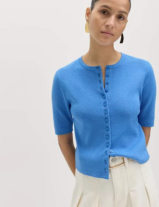 Crew Neck Cropped Cardigan