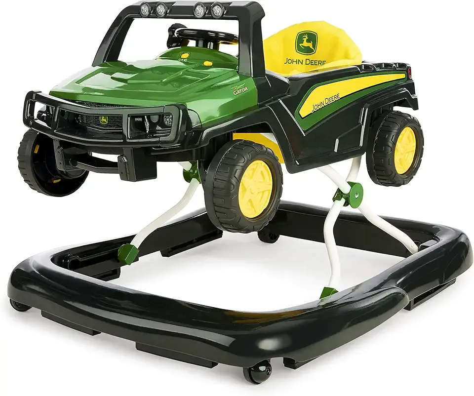 Bright Starts John Deere 4-in-1 Gator Green Baby Activity Center & Push Walker with Removable Interactive Steering Wheel Toy, 6 Months and up