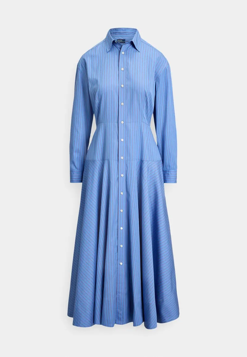 STRIPED COTTON SHIRTDRESS - Skjortekjole - blue/red