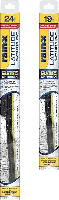 Rain-X 810160 Latitude 2-In-1 Water Repellent Wiper Blades, 24" and 19" Windshield Wipers (Pack Of 2), Automotive Replacement Windshield Wiper Blades With Patented Rain-X Water Repellency Formula