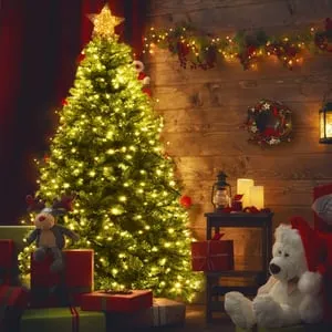 Árbol de Navidad artificial preiluminado de 210 cm con luces LED de 4 colores y blanco cálido, 11 modos de iluminación y apertura tipo paraguas