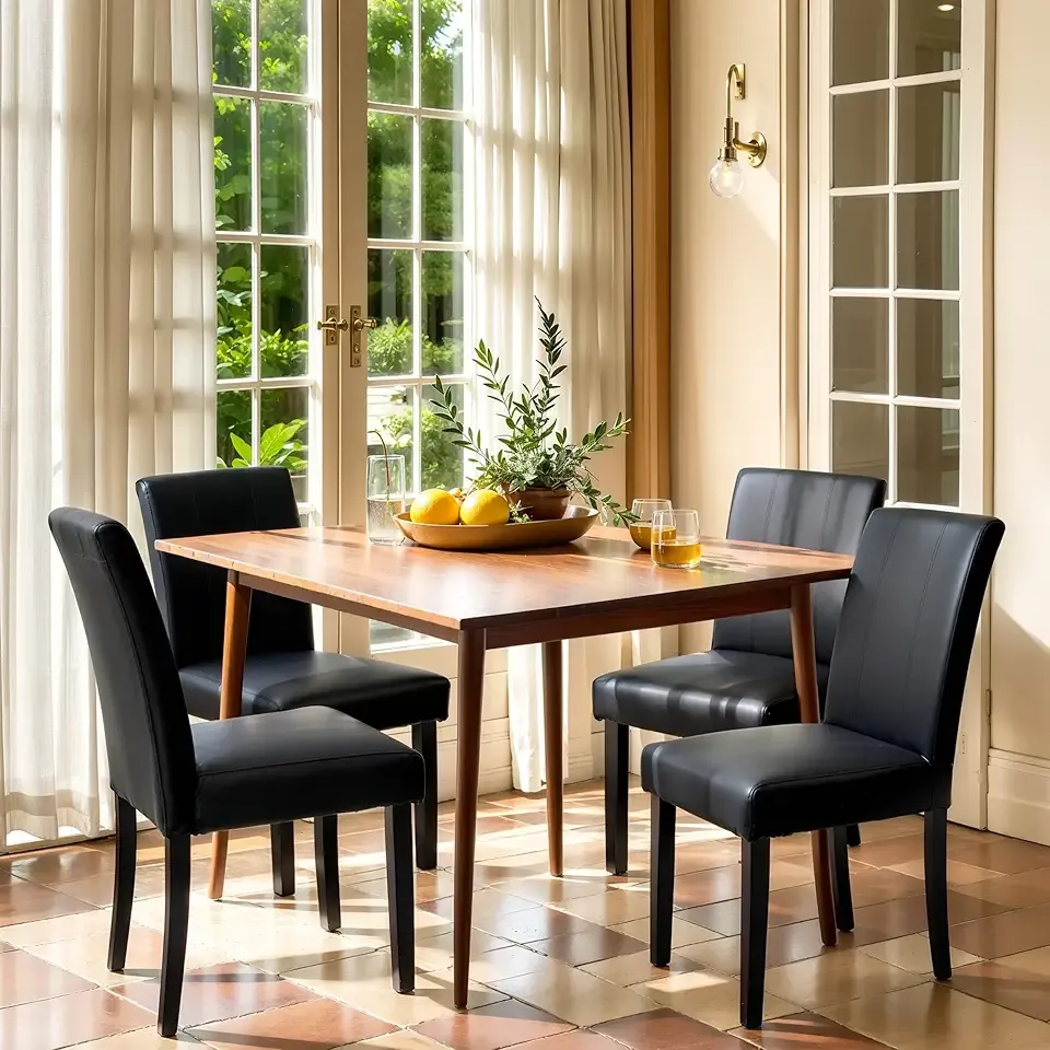 CHUN YI Dining Chairs Set of 4, Faux Leather Dining Room Chairs, Upholstered Parsons Chairs for Kitchen with Sturdy Wood Legs, Black (Only Chair)