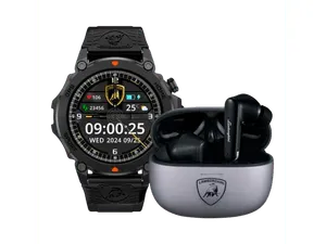 Smartwatch Lamborghini Aventador Svj + Audífonos Huracan 200 Negro