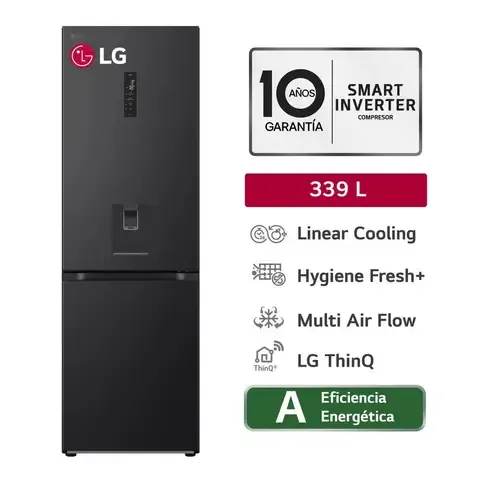 Refrigeradora LG 339L No Frost GB37SPV Negro Acero