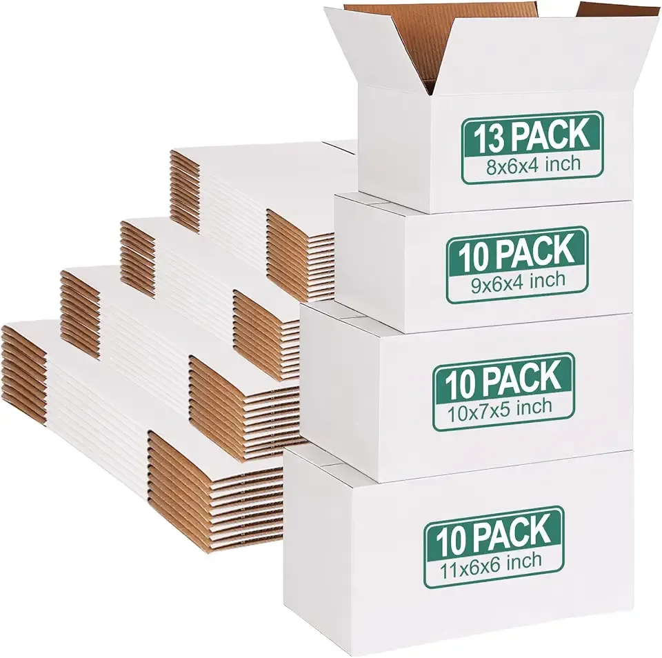 43-Piece Assorted Sizes Small Shipping Boxes - White Corrugated Mailing Boxes for Small Business, Packaging, and Gift Shipping - Includes 4 Sizes (8x6x4, 9x6x4, 10x7x5, 11x6x6)