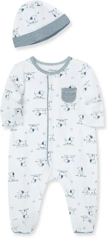 Baby Boy Clothes 2-Piece Baby Sleeper and Cap Set, 100% Cotton Footies Baby Essentials, Preemie to 9 months